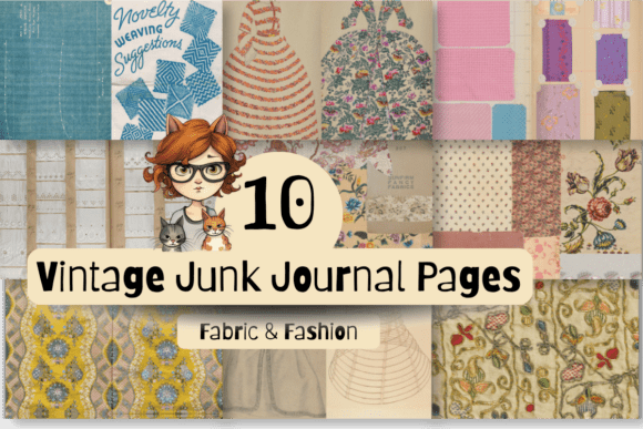 Download 10 Vintage Fabric Junk Journal Papers - Fabric Collection