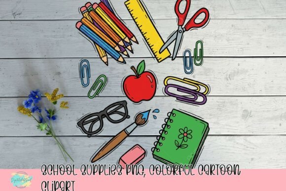 Download School Supplies PNG, Colorful Cartoon Clipart - Premium Resources
